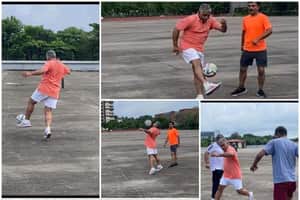 Dilip ghosh at eco Park with football