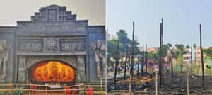 fd block pujo fire attack সল্টলেক এফ ডি ব্লক -এর ভস্মীভূত পূজা মন্ডপ