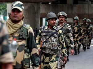 Indian Army men queue 
