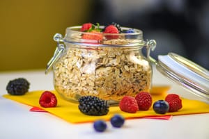 oats in a jar with strawberry